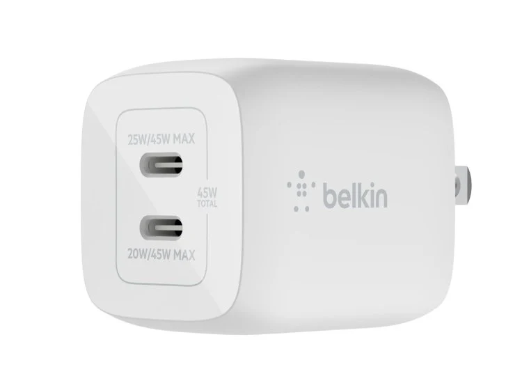 Belkin BoostCharge Pro Dual Usb-C ADapter With PPS 60W-White
