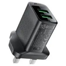 AceFast A87 Dual Port 12W Usb A Adapter-Black