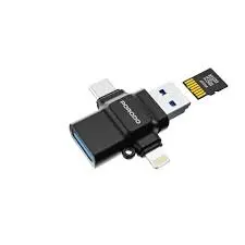 Porodo Usb 3.0 OTG Adapter Type-C Lightning TF Card Reader-Black