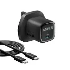 شاحن أنكر بقوة 25 واط مع كابل USB-C إلى USB-C - أسود