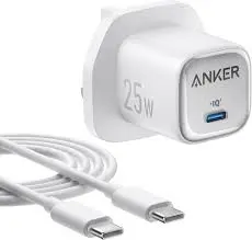 شاحن أنكر بقوة 25 واط مع كابل USB-C إلى USB-C - أبيض