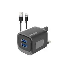 Pawa Super Mini Travel Charger Dual Usb Port With Usb-C Cable-Black