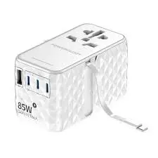 Powerology Universal Gan 85W Super Charger Retractable Type-C Cable PWC026-White