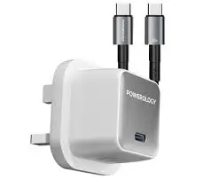 Powerology QX 45W Type-C Pocket-Sized Gan Adapter With Usb-C To Usb-C Cable-White