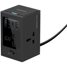 Porodo Universal Gan Multi-Port Cube Adapter With 4 AC Sockets-Black
