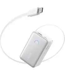 Anker Nano Power Bank 45W with Built-In Retractable Cable - White