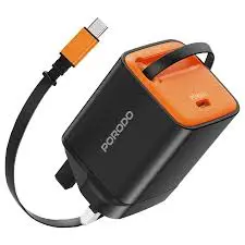 Porodo Tezpatro 45W GaN Charger With USB-C Retractable Cable-Black
