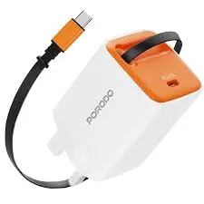 Porodo Tezpatro 45W GaN Charger With USB-C Retractable Cable-White