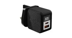 Porodo Quantum GaN 30W Multi-Port Charger With Digital Display - Black