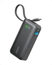 بنك طاقة أنكر نانو بسعة 10000 مللي أمبير وقوة 30 واط، مزود بكابل USB-C مدمج، لون أسود