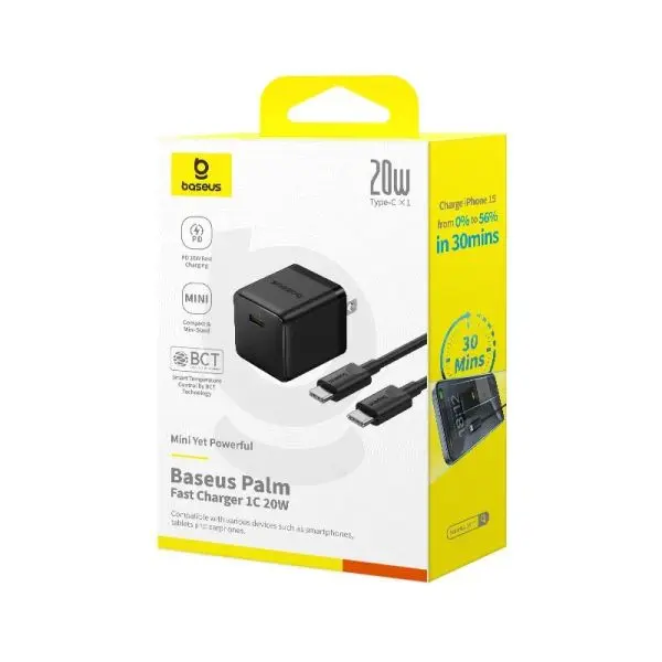 Baseus Palm Fast Charger 1C 20W With Usb-C To Usb-C -White